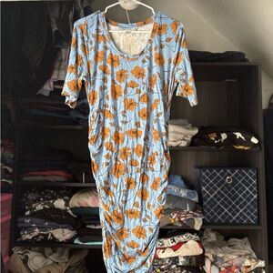 Motherhood Maternity Blue and Orange Floral Midi Dress